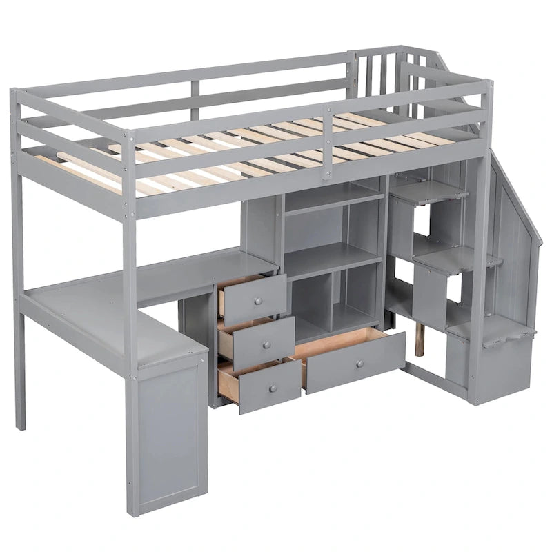 Twin Pine Loft Bed with L-Shaped Desk