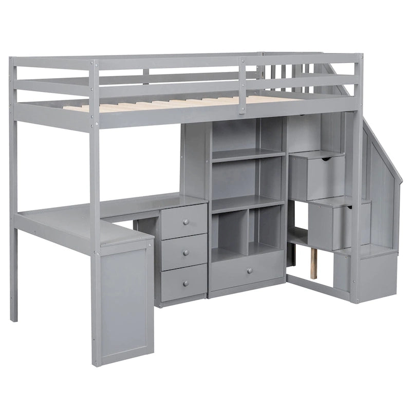 Twin Pine Loft Bed with L-Shaped Desk