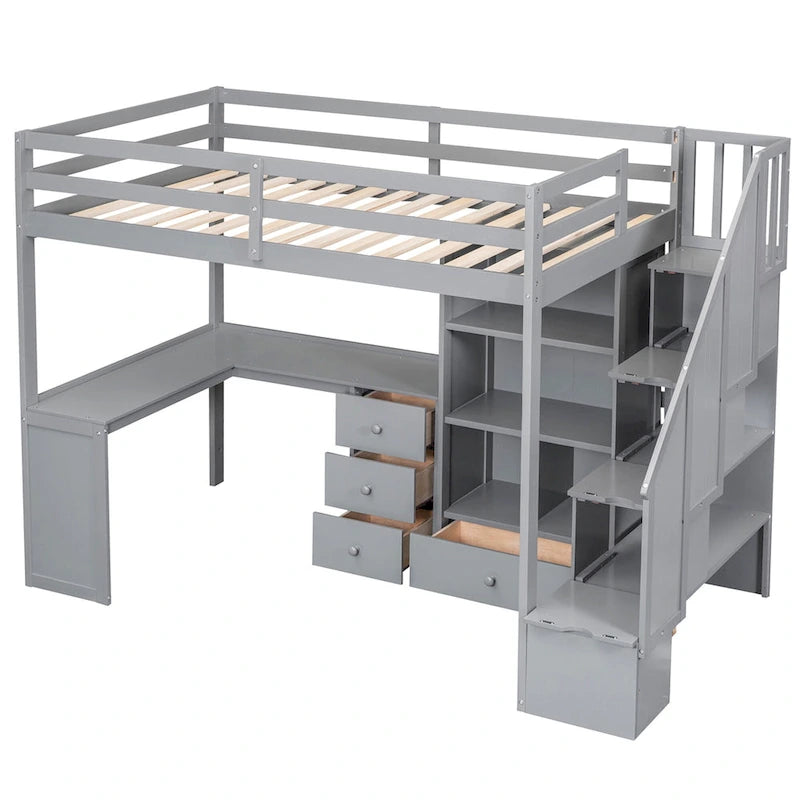 Twin Pine Loft Bed with L-Shaped Desk
