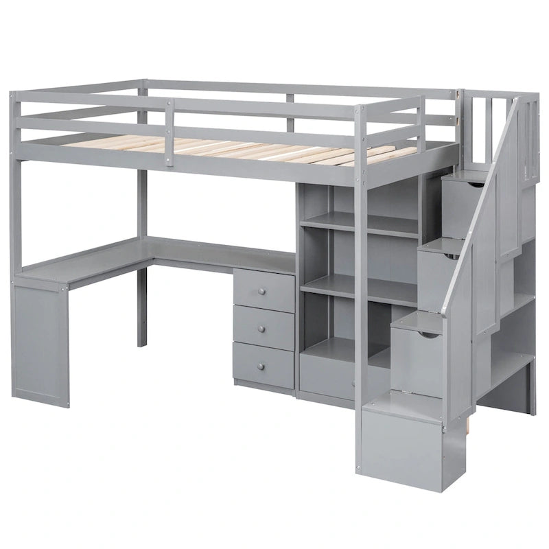 Twin Pine Loft Bed with L-Shaped Desk