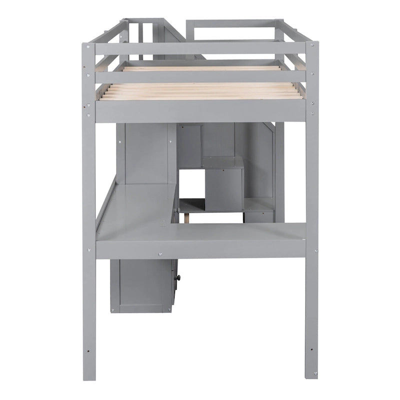 Twin Pine Loft Bed with L-Shaped Desk