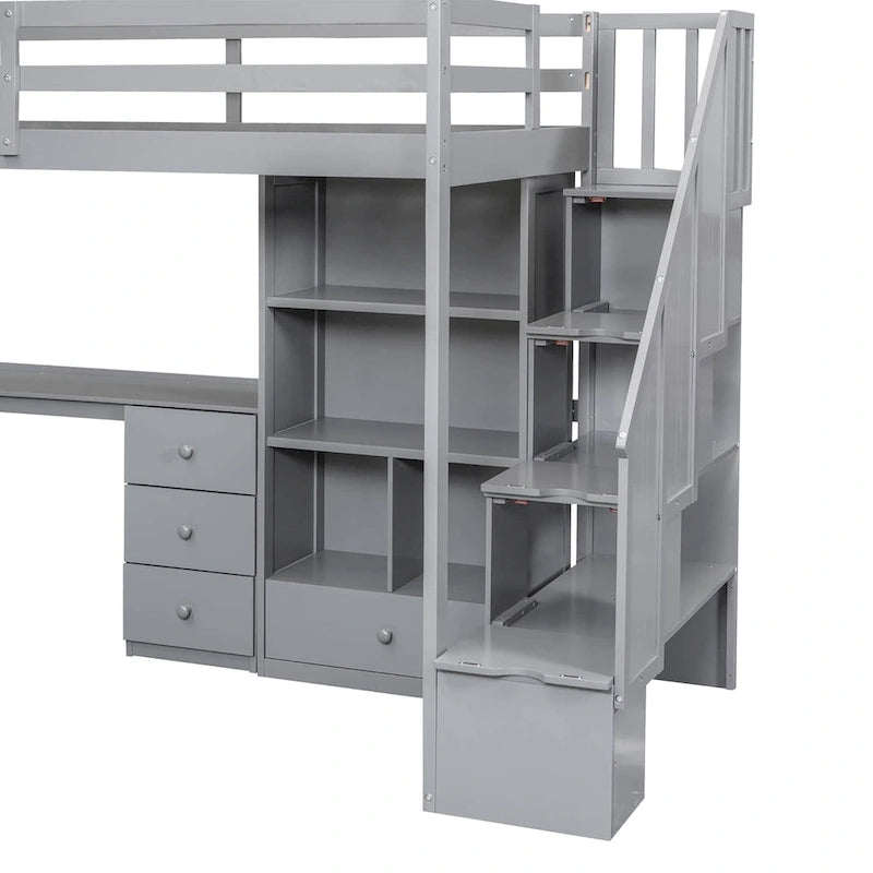 Twin Pine Loft Bed with L-Shaped Desk