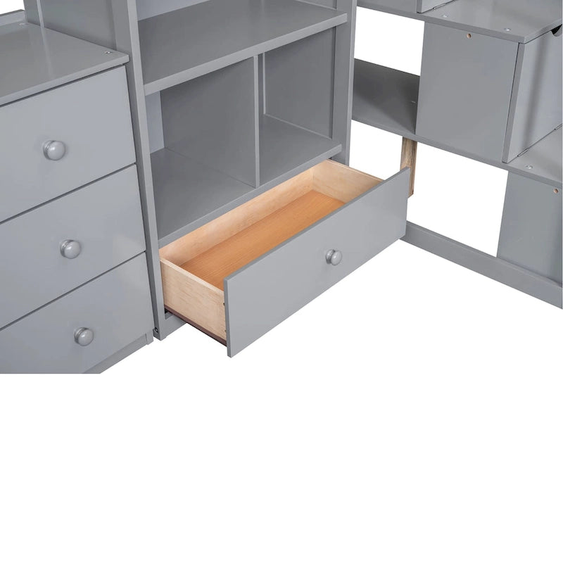 Twin Pine Loft Bed with L-Shaped Desk