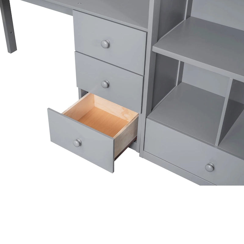 Twin Pine Loft Bed with L-Shaped Desk