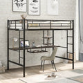 Black Full Size Metal Loft Bed with Desk & Shelf for Kids