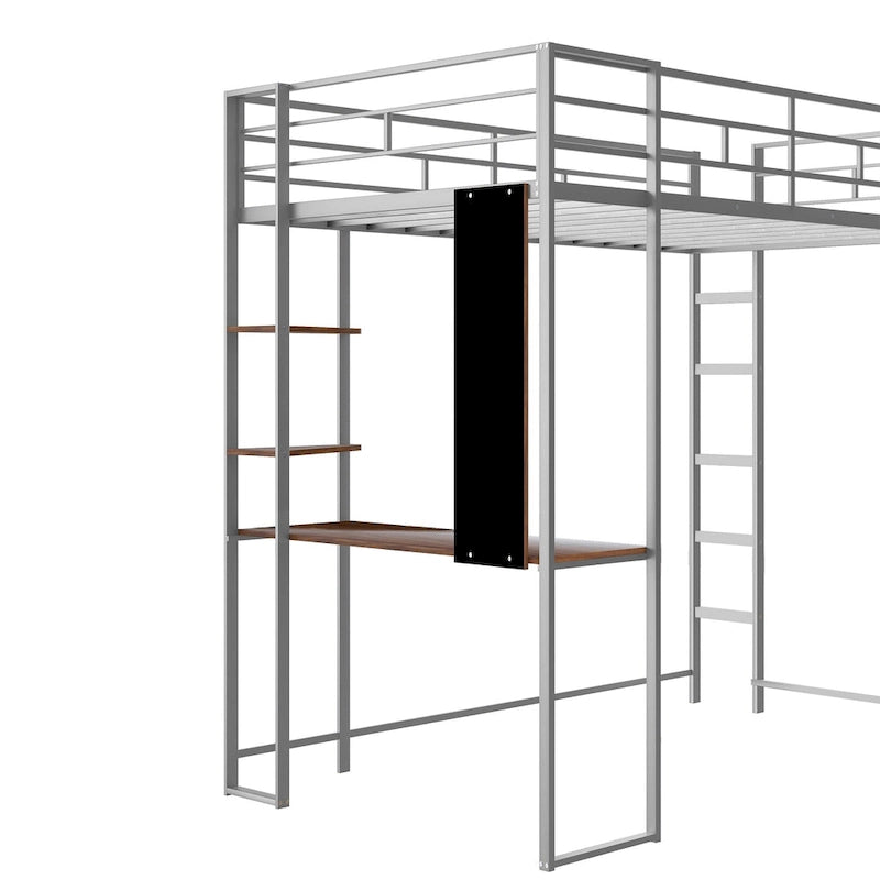 Twin Metal Loft Bed with Ladder, Fence & Desk