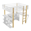 White Full Size Solid Wood Loft Bed with Storage Cabinet & Desk