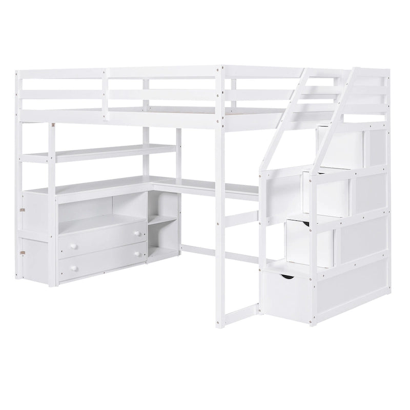 Full Pine Loft Bed with Desk and Storage