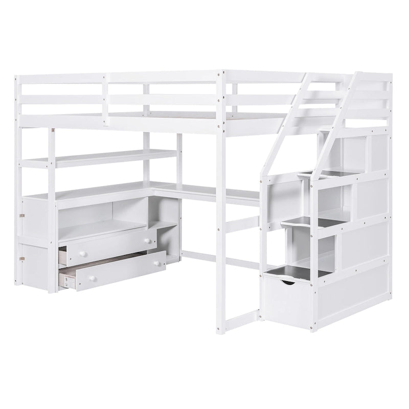 Full Pine Loft Bed with Desk and Storage