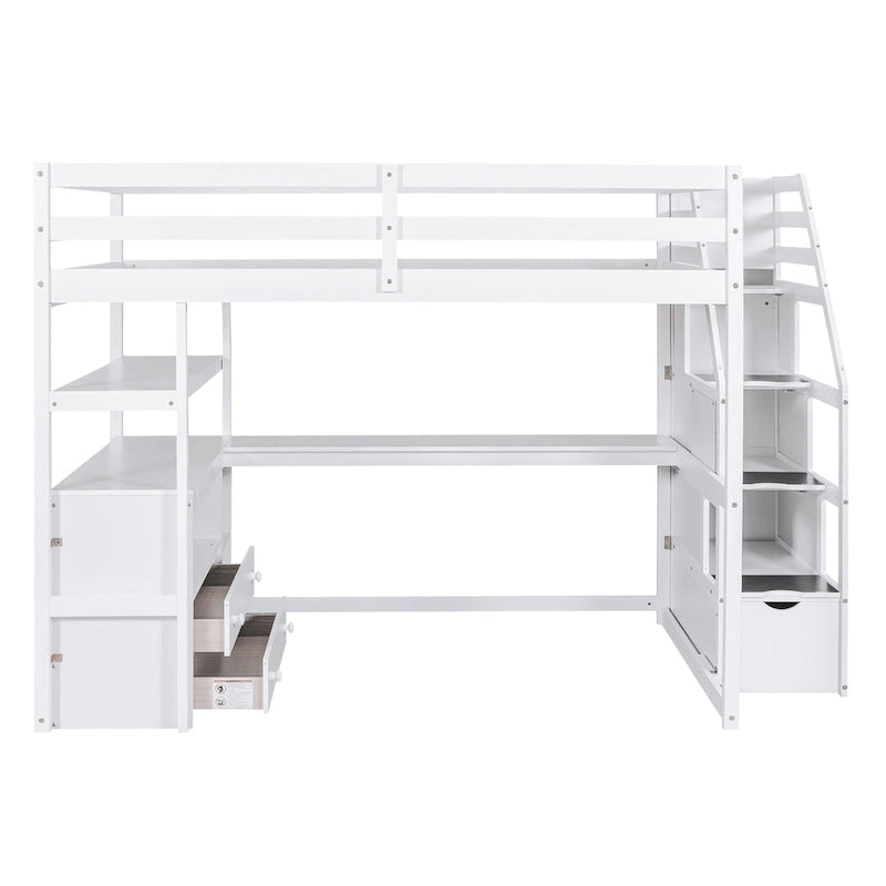 Full Pine Loft Bed with Desk and Storage
