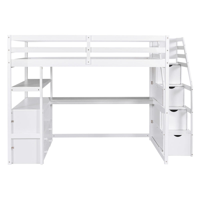 Full Pine Loft Bed with Desk and Storage