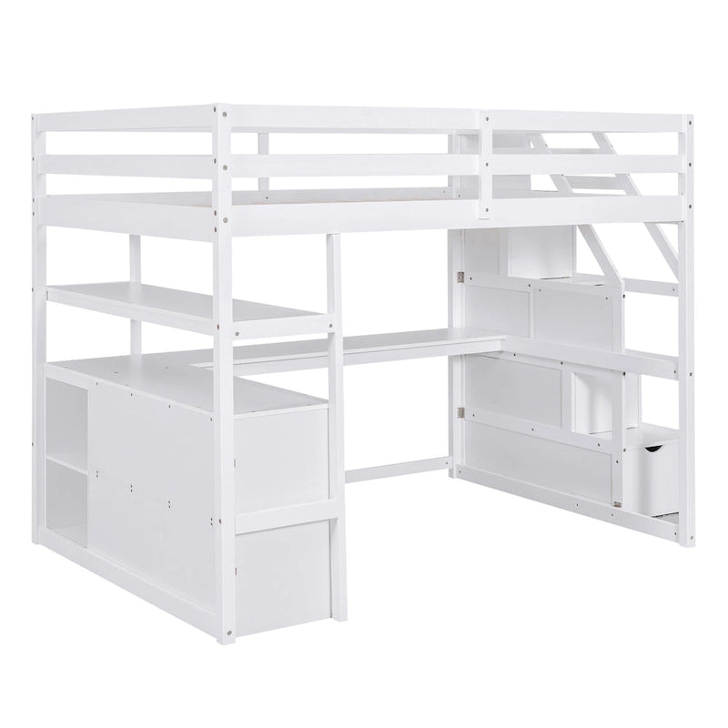 Full Pine Loft Bed with Desk and Storage