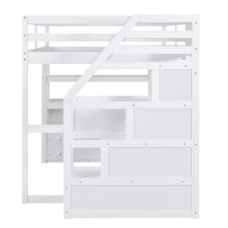 Full Pine Loft Bed with Desk and Storage