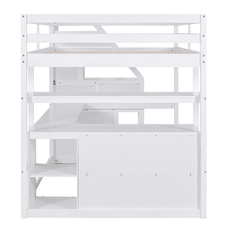 Full Pine Loft Bed with Desk and Storage