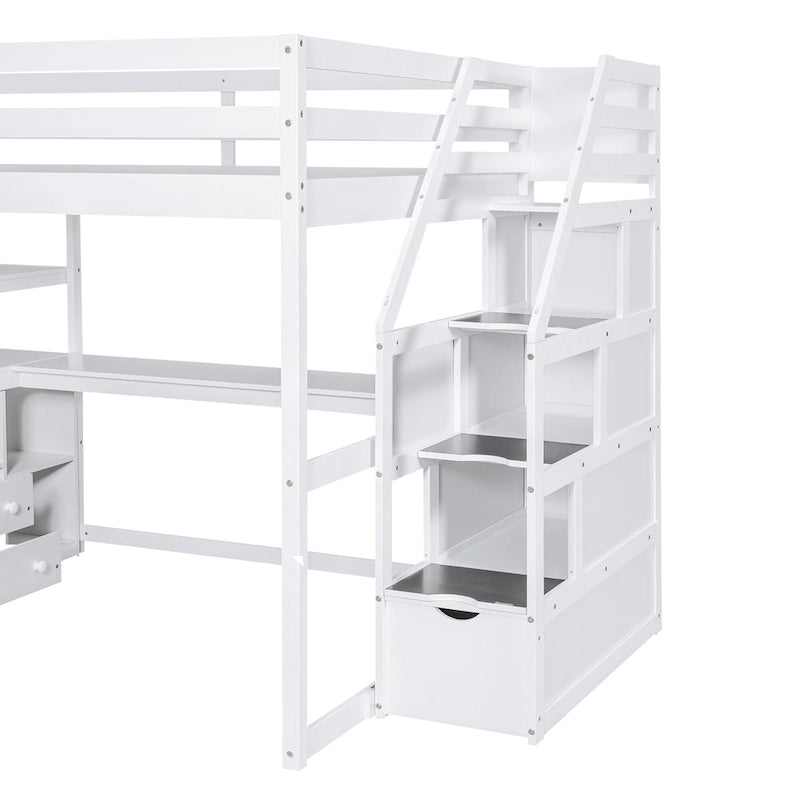 Full Pine Loft Bed with Desk and Storage