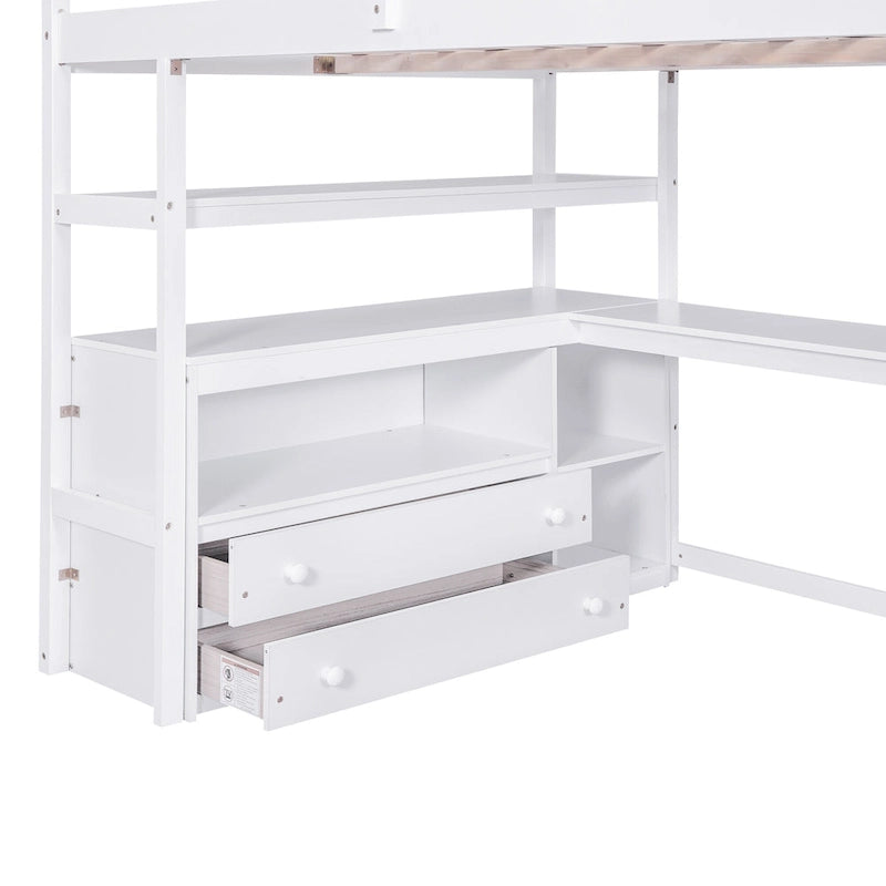 Full Pine Loft Bed with Desk and Storage