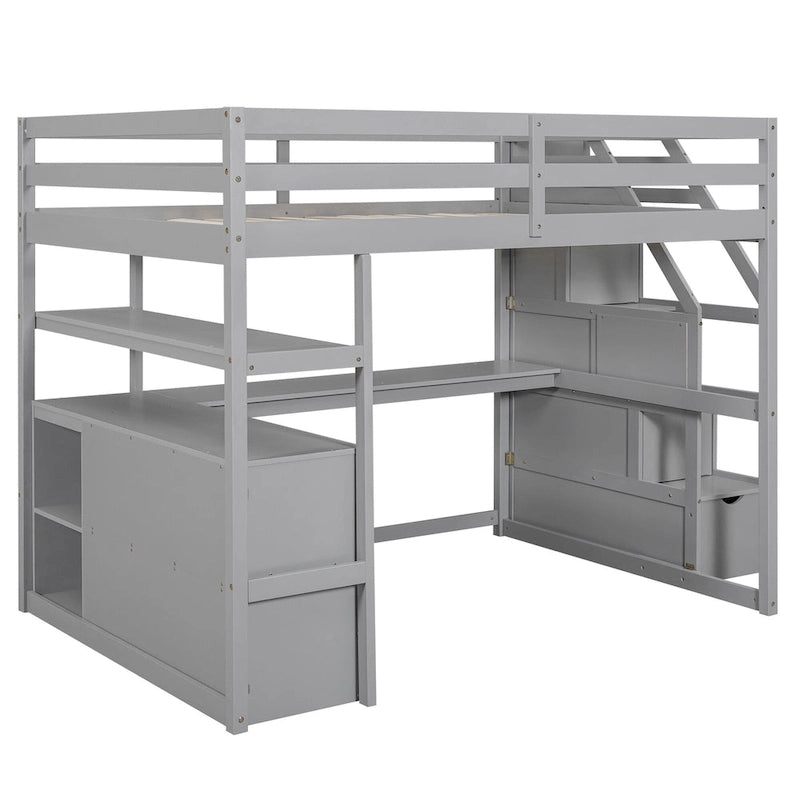 Full Pine Loft Bed with Desk and Storage