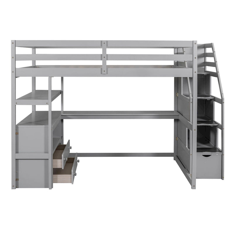 Full Pine Loft Bed with Desk and Storage