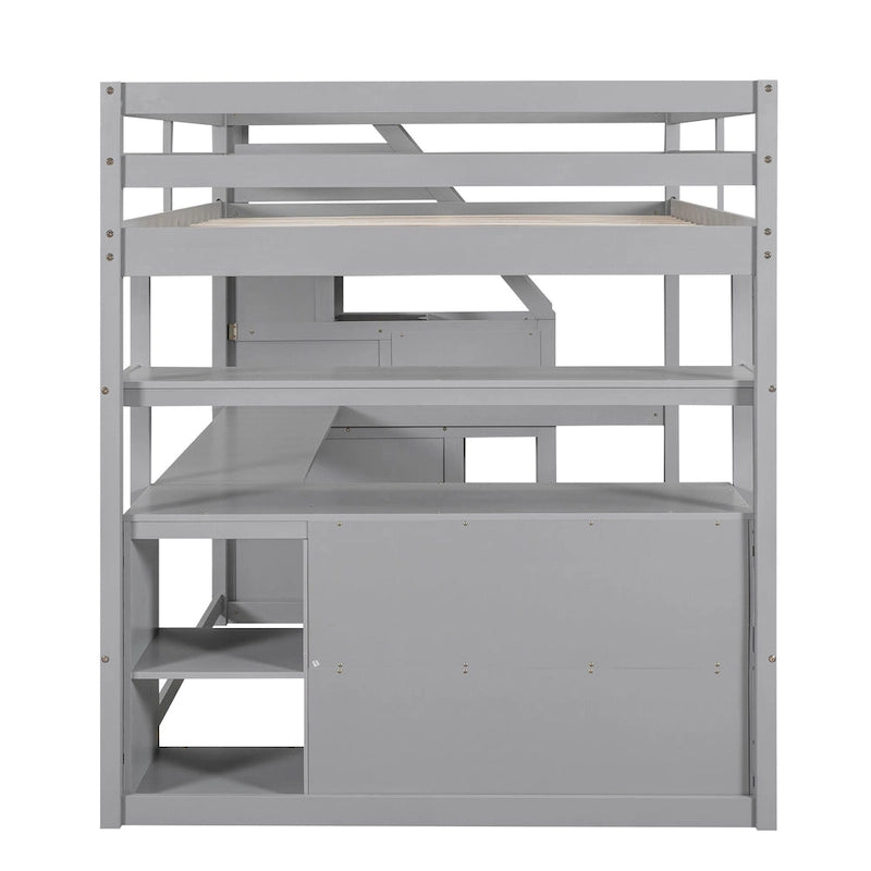 Full Pine Loft Bed with Desk and Storage
