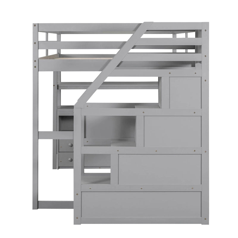 Full Pine Loft Bed with Desk and Storage