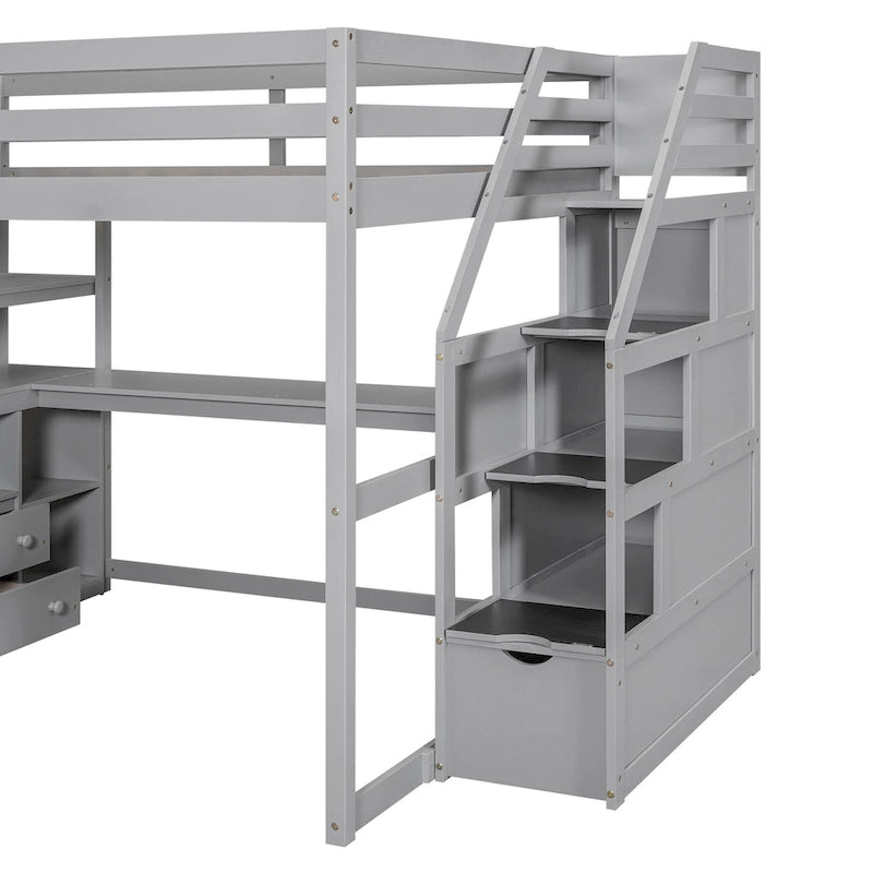 Full Pine Loft Bed with Desk and Storage