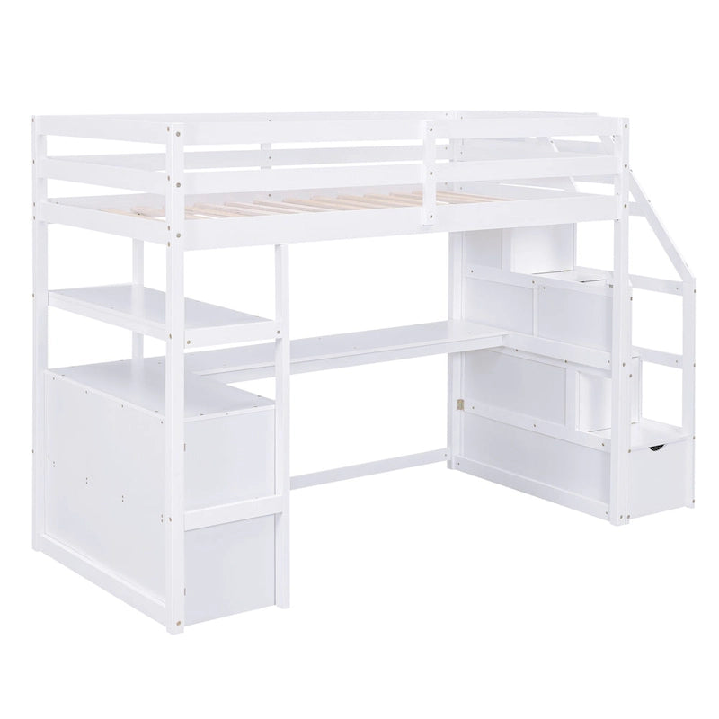Pine Loft Bed with Desk and Storage