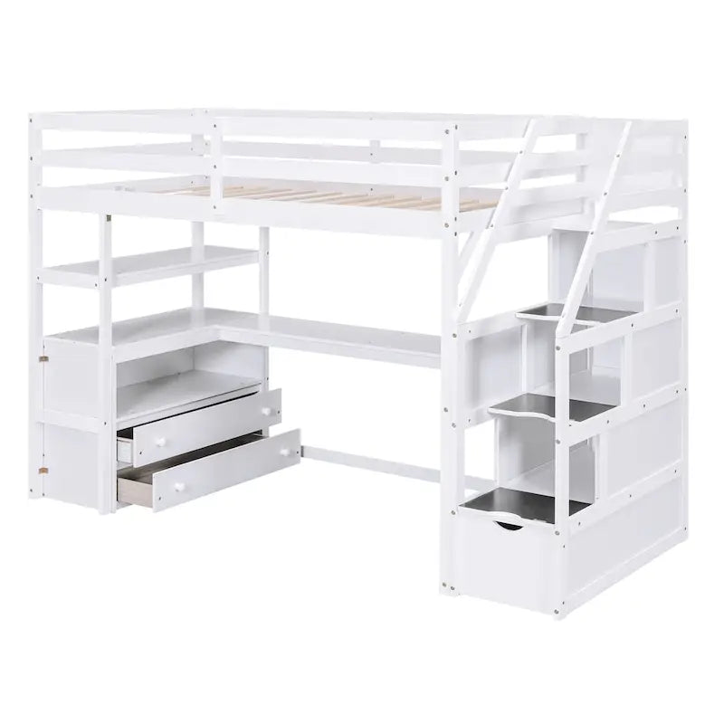 Pine Loft Bed with Desk and Storage