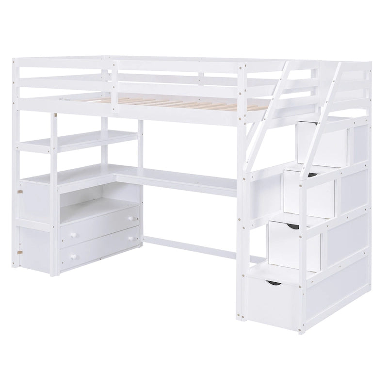 Pine Loft Bed with Desk and Storage