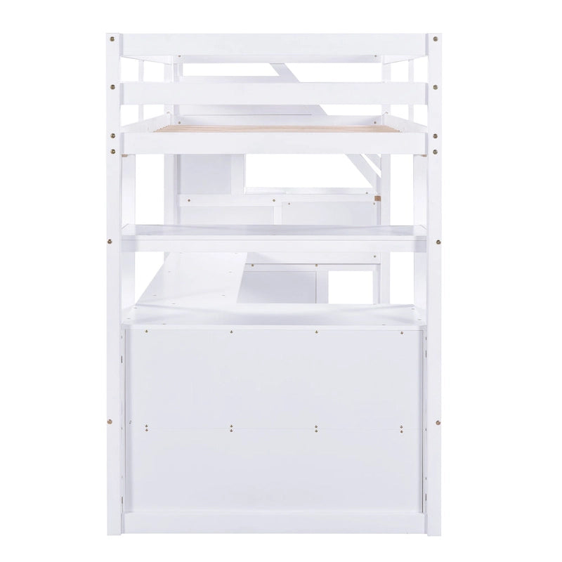 Pine Loft Bed with Desk and Storage