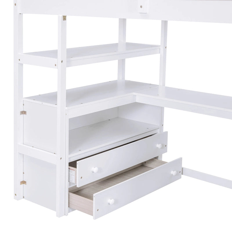 Pine Loft Bed with Desk and Storage