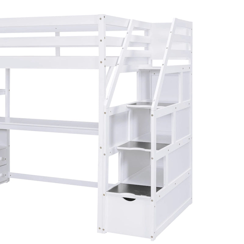 Pine Loft Bed with Desk and Storage