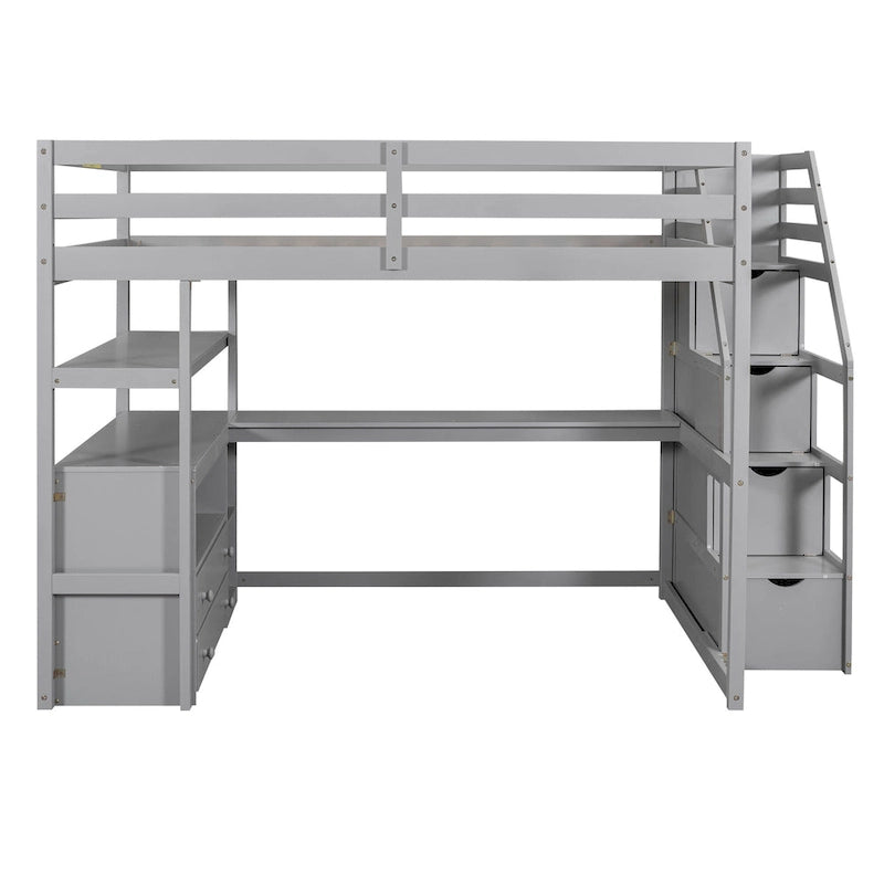 Pine Loft Bed with Desk and Storage