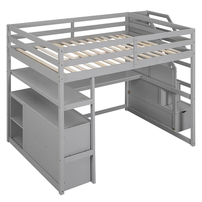 Pine Loft Bed with Desk and Storage