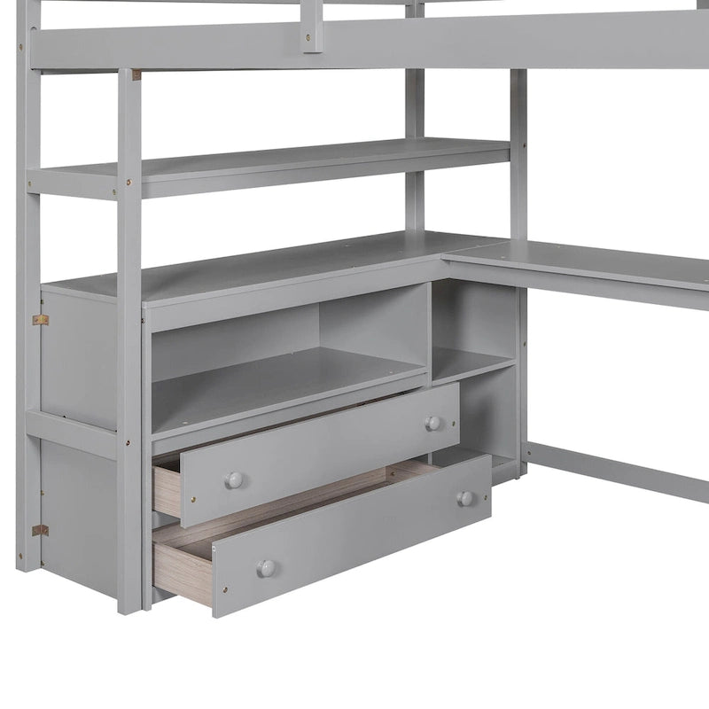 Pine Loft Bed with Desk and Storage