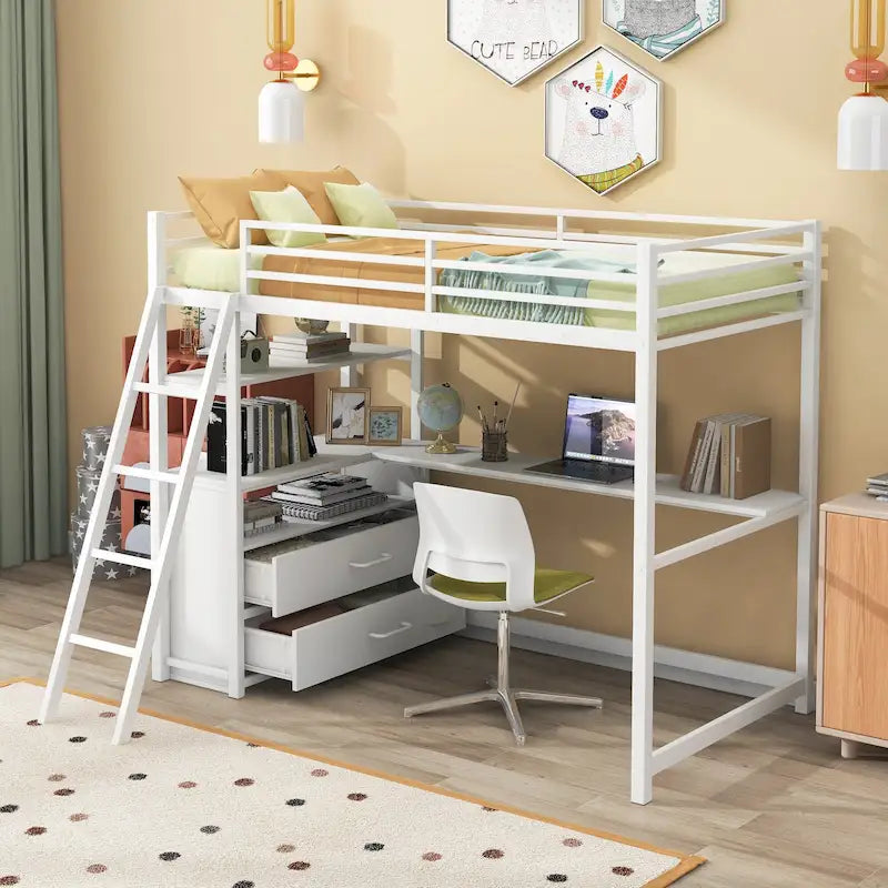 Modern Twin Metal & Wood Loft Bed