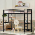 Black Twin Size Metal Loft Bed with Desk, Ladder, and Shelf for Kids
