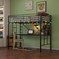 Black Twin Metal Loft Bed with Desk & LED Light