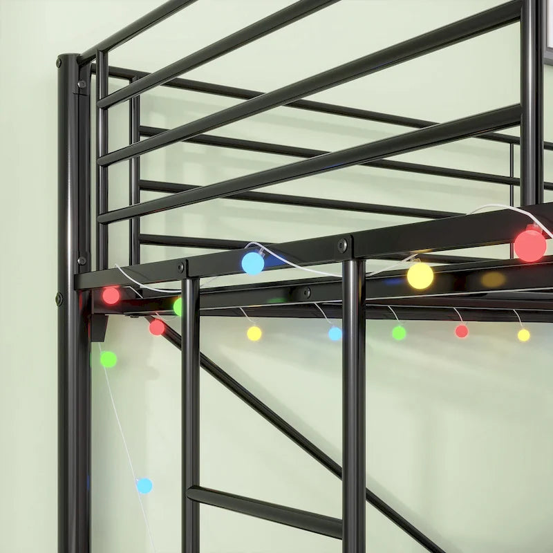 Black Twin Metal Loft Bed with Desk & LED Light