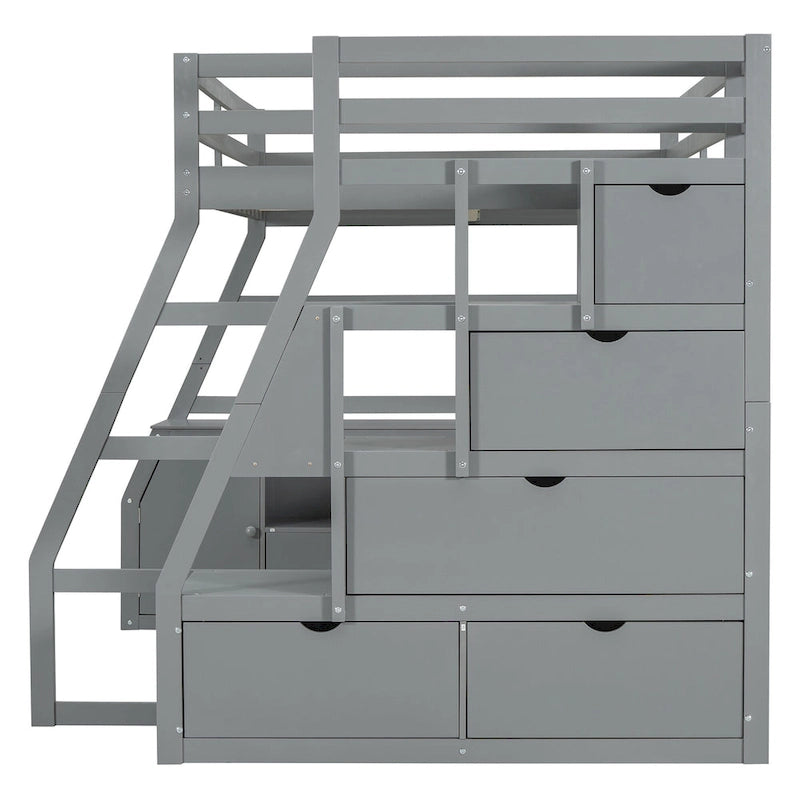 Gray Full Pine Loft Bed with Desk and Storage