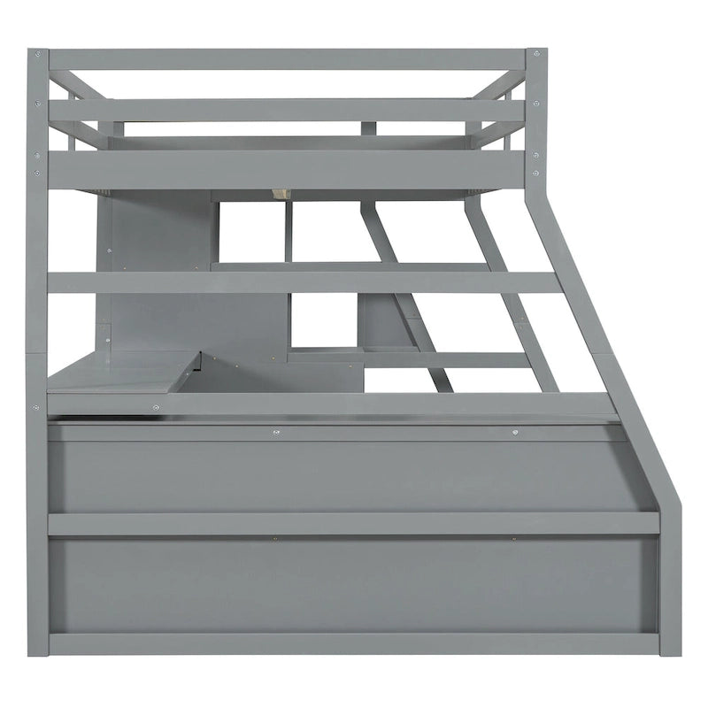 Gray Full Pine Loft Bed with Desk and Storage