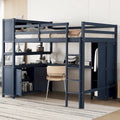 Full Pine Wood Loft Bed with Cabinet & Desk