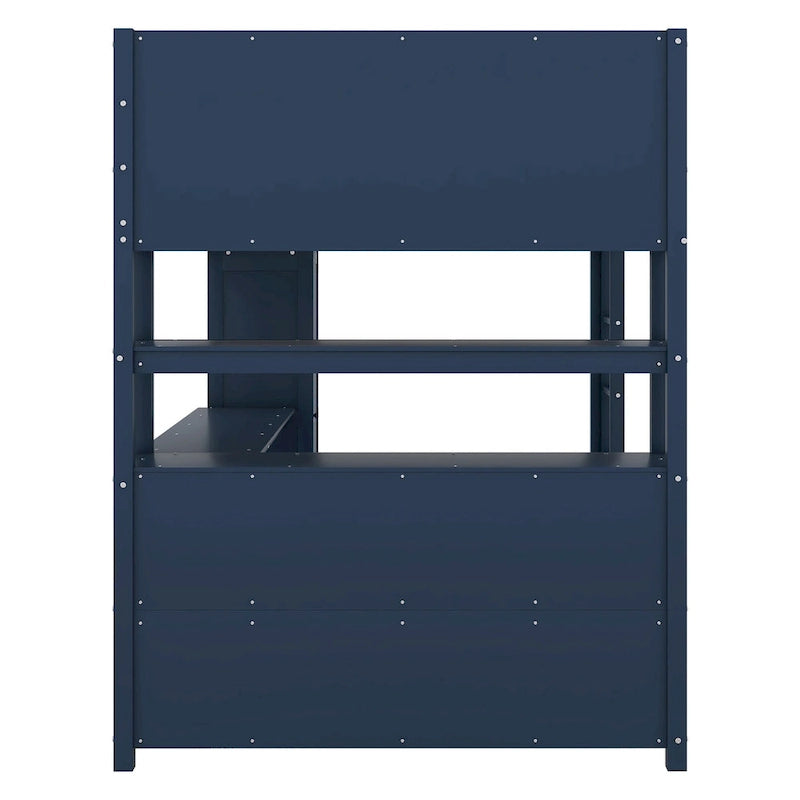 Full Pine Wood Loft Bed with Cabinet & Desk