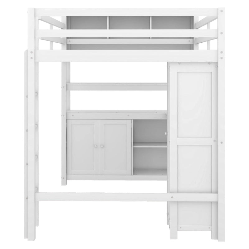 Full Pine Wood Loft Bed with Cabinet & Desk