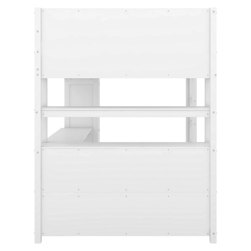 Full Pine Wood Loft Bed with Cabinet & Desk