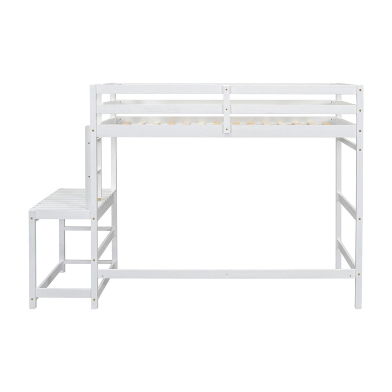 Twin Size Pine Wood High Loft Bed with Ladder and Guardrails