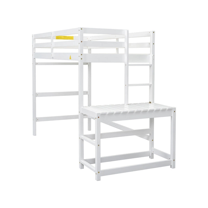 Twin Size Pine Wood High Loft Bed with Ladder and Guardrails