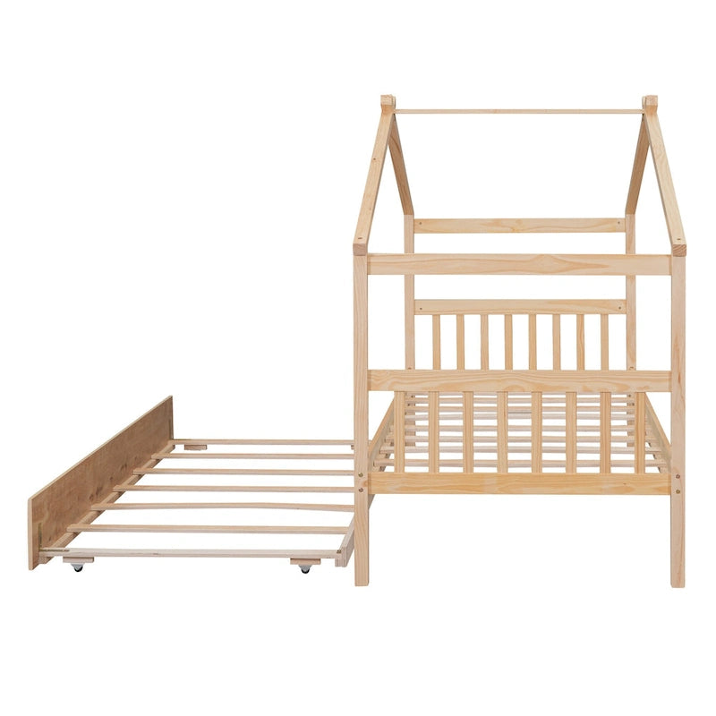 Twin Size Wooden House Bed, Day Bed with Twin Size Trundle