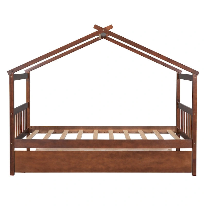 Twin Size Wooden House Bed, Day Bed with Twin Size Trundle