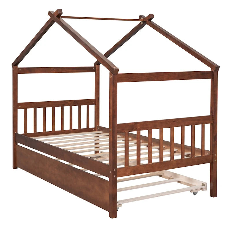 Twin Size Wooden House Bed, Day Bed with Twin Size Trundle