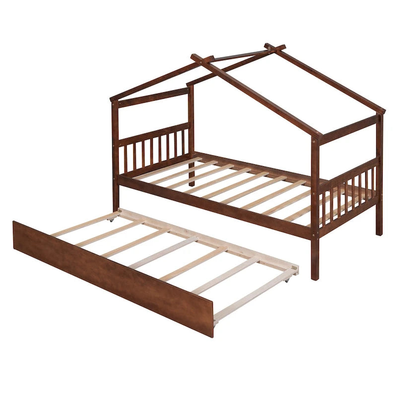 Twin Size Wooden House Bed, Day Bed with Twin Size Trundle